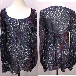 Anthropologie Leifsdottir Tie Back Tunic Blouse Light Long Sleeve Print Top